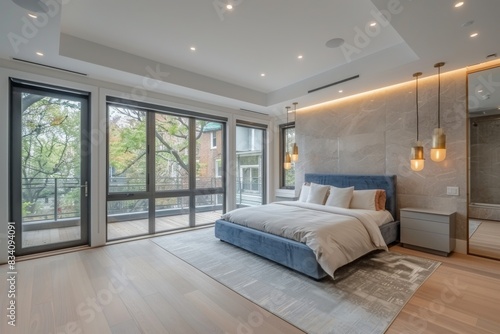Bedroom With Large Bed and Sliding Glass Doors