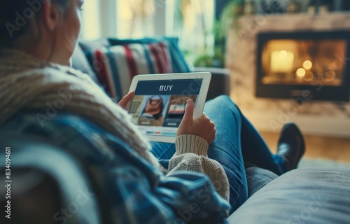Person Sitting on Couch Holding Tablet