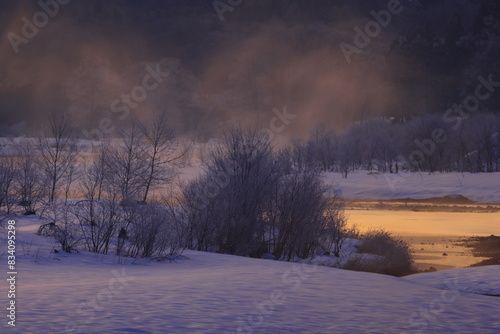 岩手県西和賀町　朝の雪景色