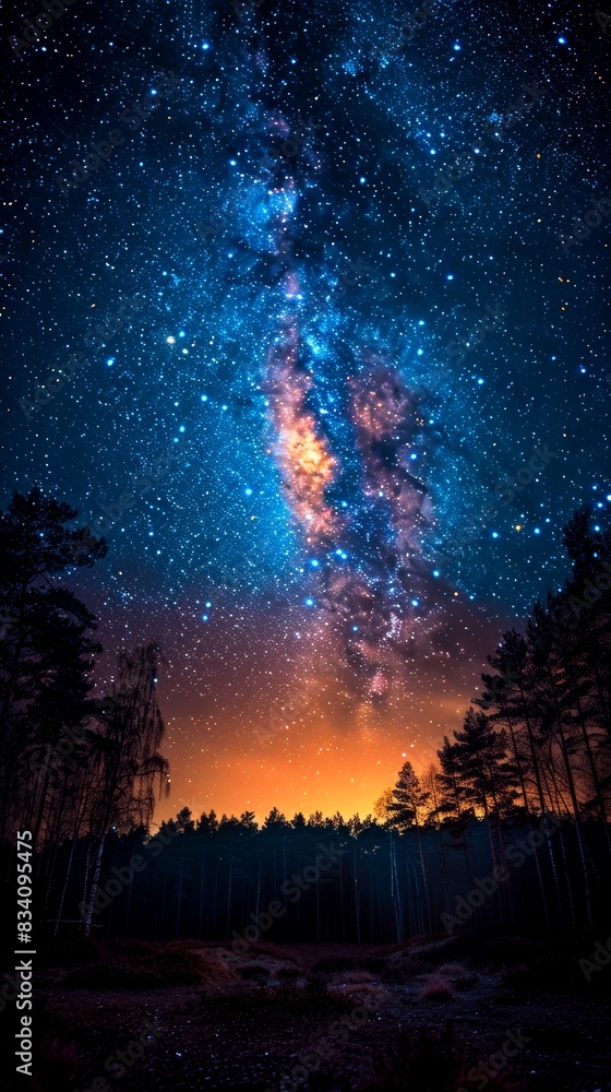 Peaceful Night Sky Over the Forest Generative AI Peaceful Night Sky Over the Forest Generative AI