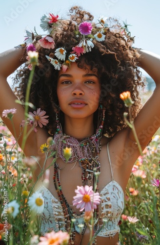 Woman Standing in Field of Flowers