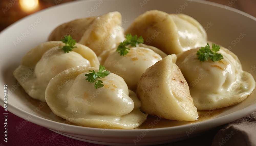 delicious pierogis closeup on a plate delicious pierogis closeup on a plate