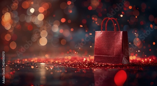 Red Shopping Bag on Wet Surface
