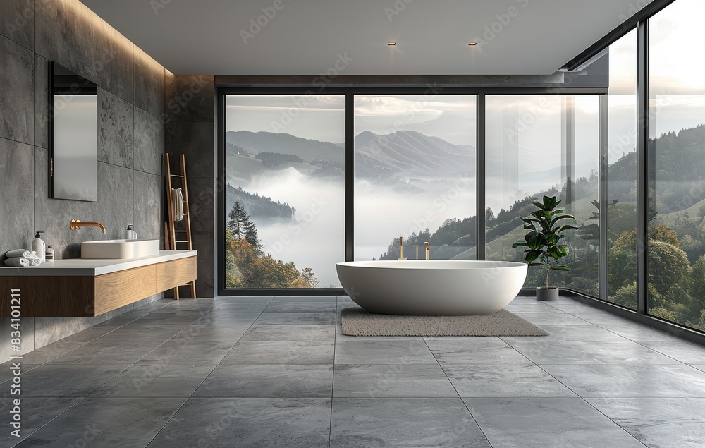 Fototapeta premium Luxurious Bathroom With Large Tub and Window