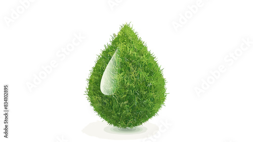 Conceptual eco friendly water drop with fresh green grass on clean white background	
