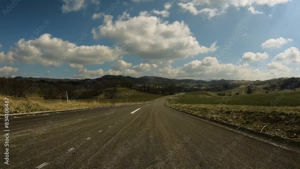 Front Camera Car View Driving on a Country Road Freedom of Journey Concept Front Camera Car View Driving on a Country Road Freedom of Journey Concept