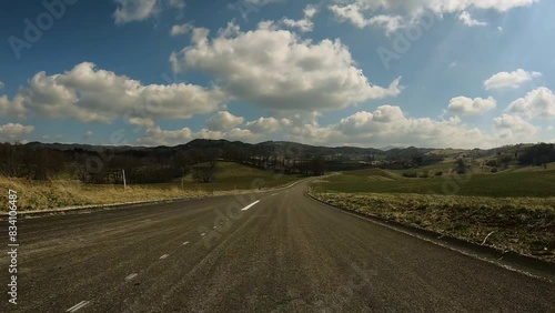 Front Camera Car View Driving on a Country Road Freedom of Journey Concept