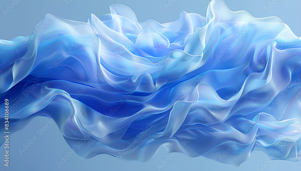 Obraz premium 3d render, abstract blue background with layers of silk folded drapery, fashion wallpaper with levitating cloth 