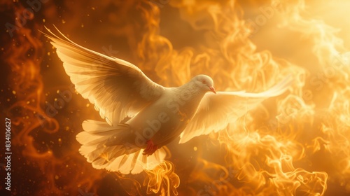 Divine Inspiration: Holy Spirit Dove in Flames Generative AI