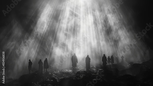 Ethereal Encounter: Jesus Appearing to Followers in Mystical Light Generative AI photo