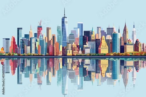 New York City panorama, urban landscape with modern buildings. Business travel and travelling of landmarks. Illustration, web background. Skyscraper silhouette. United States