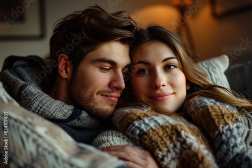 Happy Couple Relaxing In Cozy Home Interior