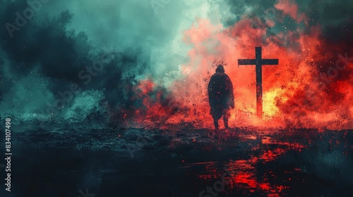 Digital Painting of Jesus Carrying the Cross Generative AI