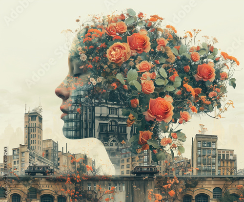 Woman, city, flowers, art © DinoBlue