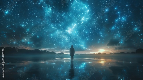 Worshipful Silhouette Under Starry Sky Generative AI photo