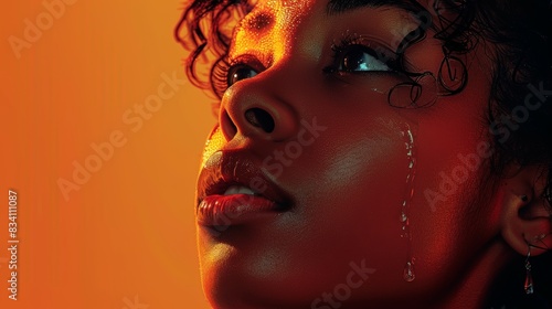 Prayerful Black Woman Looking Up with Tears Generative AI © Alex