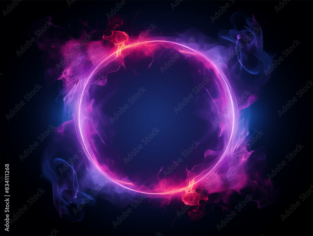 Rounded frame neon light color with smoke in side circle vector illustration Rounded frame neon light color with smoke in side circle vector illustration