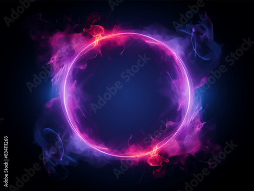 Rounded frame neon light color with smoke in side circle vector illustration