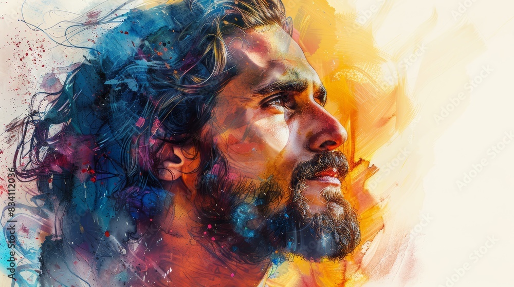 Serene Watercolor Portrait of Jesus Christ Generative AI