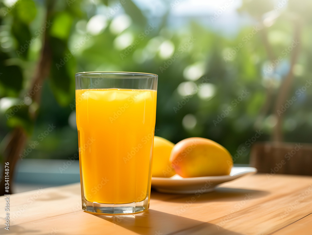 A Glass of mango with ripe mango, Refreshing and healthy mango juice ice in a glass with summer background, mango juice photo A Glass of mango with ripe mango, Refreshing and healthy mango juice ice in a glass with summer background, mango juice photo