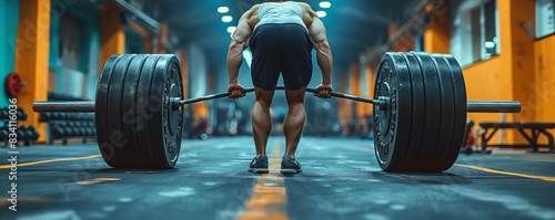 Back view of deadlifting in fitness gym