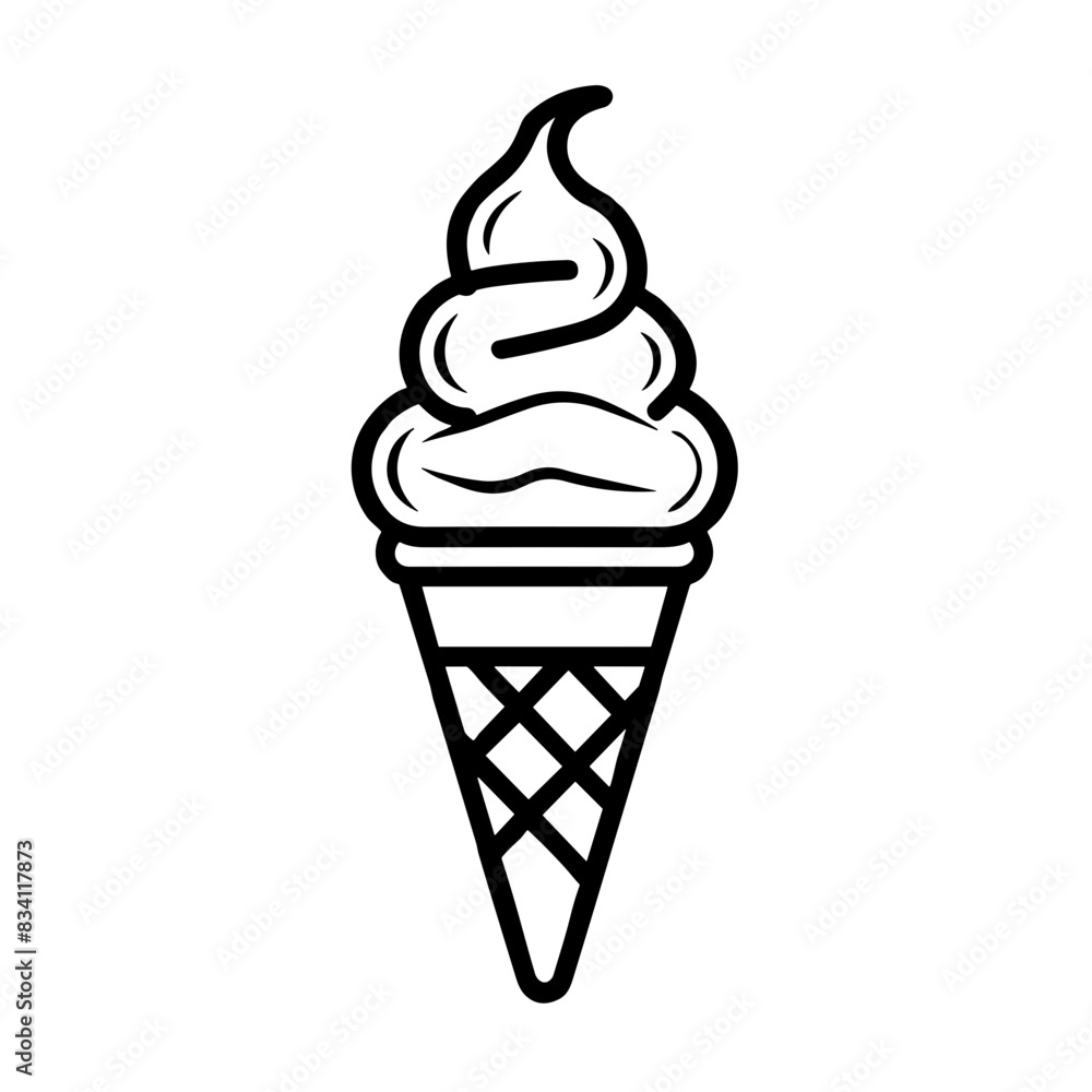 Soft Serve Ice Cream Cone Icon in Black Outline