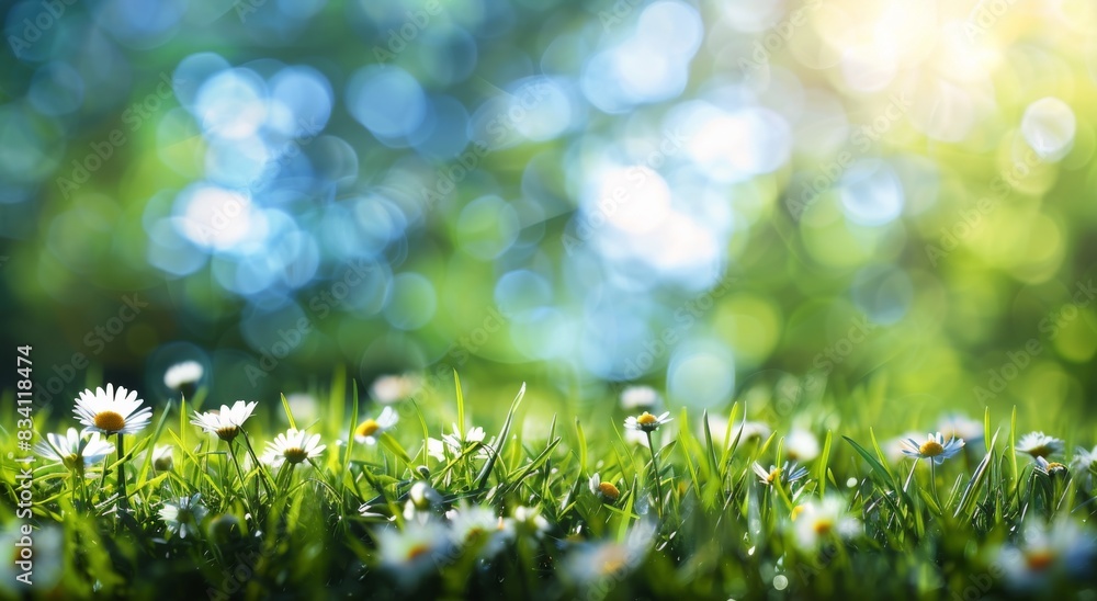 Obraz premium Field of Grass With Daisies in Foreground