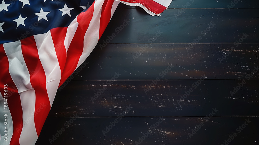 American flag on dark wooden background for July 4th. Generative AI image