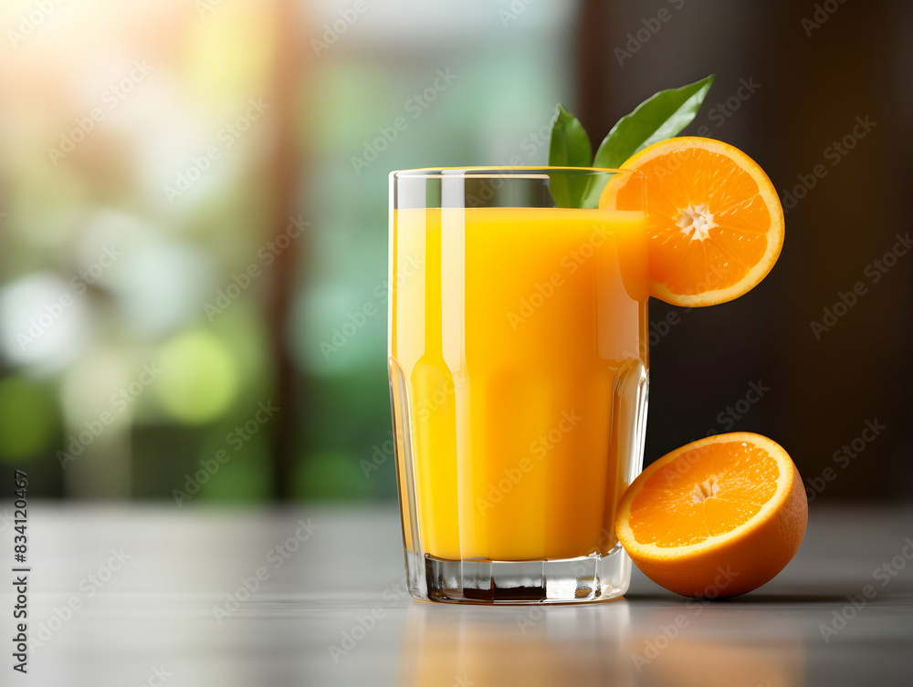 A Glass of orange juice with slice of orange, Refreshing and healthy orange juice ice in a glass with summer background, orange juice photo A Glass of orange juice with slice of orange, Refreshing and healthy orange juice ice in a glass with summer background, orange juice photo
