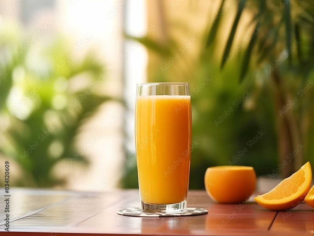 A Glass of orange juice with slice of orange, Refreshing and healthy orange juice ice in a glass with summer background, orange juice photo A Glass of orange juice with slice of orange, Refreshing and healthy orange juice ice in a glass with summer background, orange juice photo