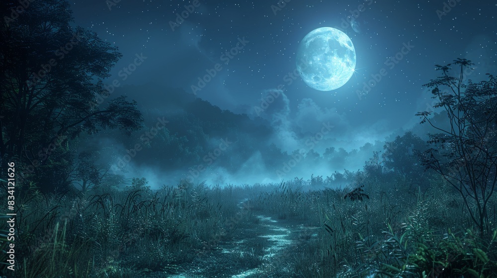 Fototapeta premium A moonlit field with ninja's camouflage.