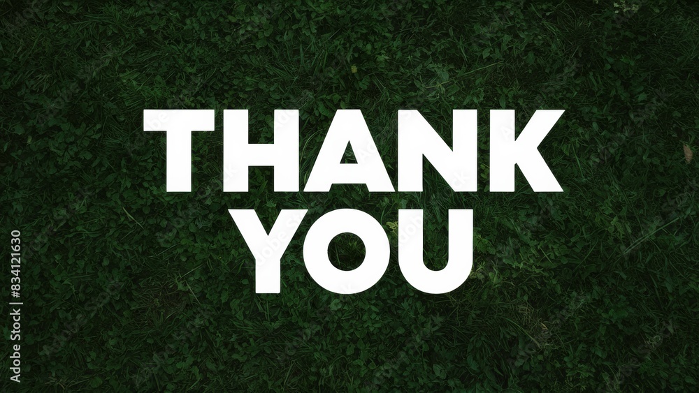 A thank you message on a green field with grass, AI A thank you message on a green field with grass, AI