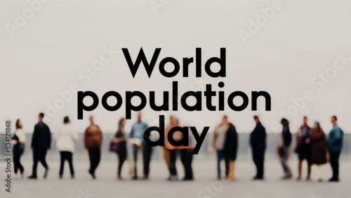A group of people standing in a line with the words world population day, AI