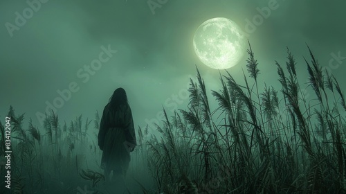 A moonlit field with ninja's camouflage. photo