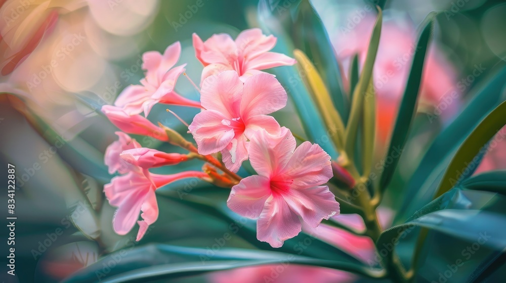 Fototapeta premium Blooming Pink Oleander or Nerium Oleander Flowers in Spring