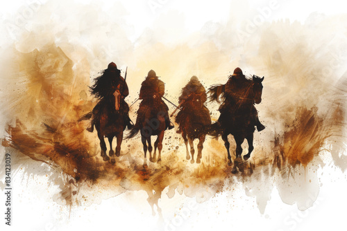 Four Horsemen of Apocalypse Watercolor Illustration photo