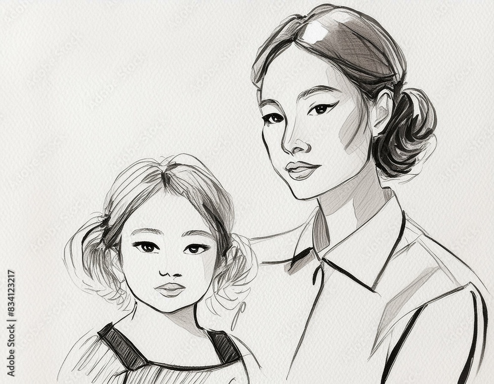 mère et sa fille faisant la cuisine en dessin ia noir et blanc, bonheur en famille mère et sa fille faisant la cuisine en dessin ia noir et blanc, bonheur en famille