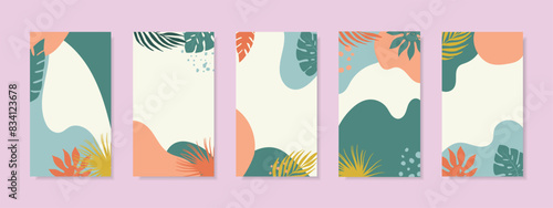 Collection of tropical backgrounds. Summer concept with tropical leaves.