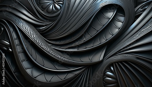 Close-up black metallic object, abstract wall pattern background