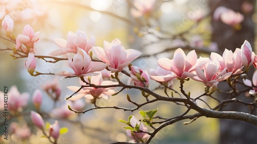 A detailed shot of a pink magnolia blossom with soft petals and natural background blur 