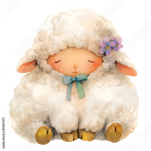 Watercolor illustration of cute sheep on white background