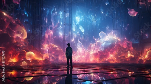 A digital art gallery with virtual reality tours and holographic art installations  photo