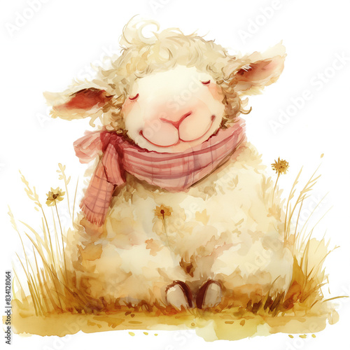 Watercolor illustration for nursery of cute funny sheep on white backgrounds isolated