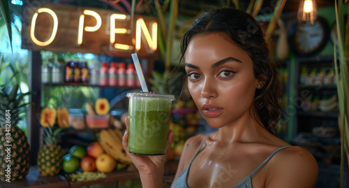 Woman Holding Glass of Green Smoothie