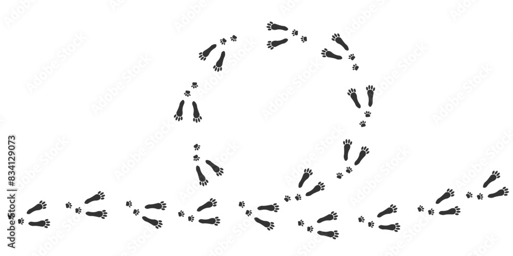 Footprints of Forest Animal, Traces of a hare on white background. Hare or rabbit silhouette animal tracks. Traces in a Traces in a circle of a hare or rabbit. of a hare or rabbit. EPS10. Footprints of Forest Animal, Traces of a hare on white background. Hare or rabbit silhouette animal tracks. Traces in a Traces in a circle of a hare or rabbit. of a hare or rabbit. EPS10.
