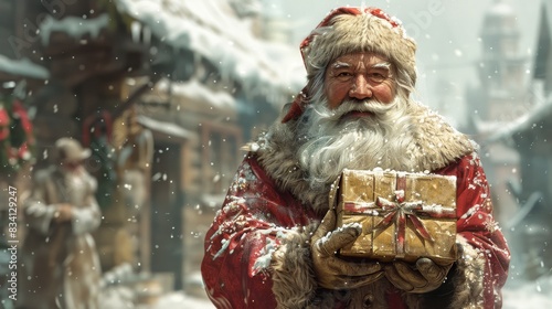 santa is giving a gift on Christmas, wish you a happy holiday season