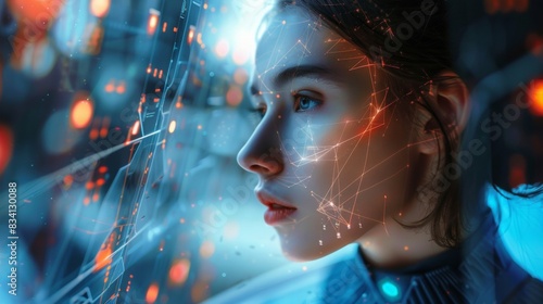 Wallpaper Mural A woman with a face made of lines and dots looking out of a window Torontodigital.ca