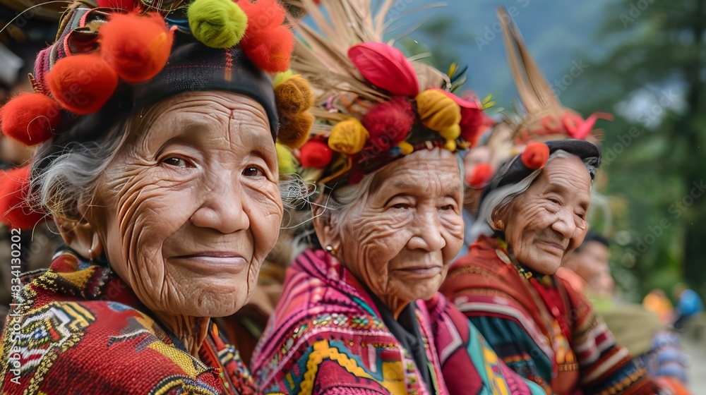 A group of elderly Ifugao women in traditional attire were captured in a photograph in Banaue, Ifugao, Philippines