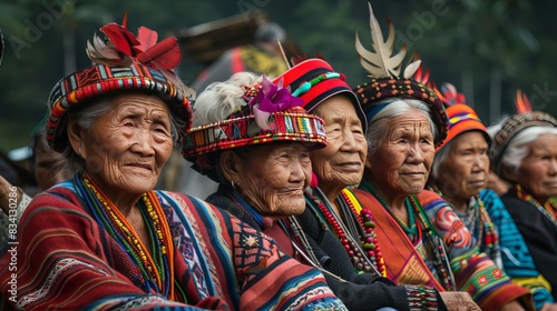 A group of elderly Ifugao women in traditional attire were captured in a photograph in Banaue, Ifugao, Philippines photo