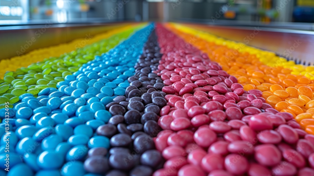 Fototapeta premium a fun and colorful display of rainbow candies adorning a table, bringing joy and sweetness to any occasion